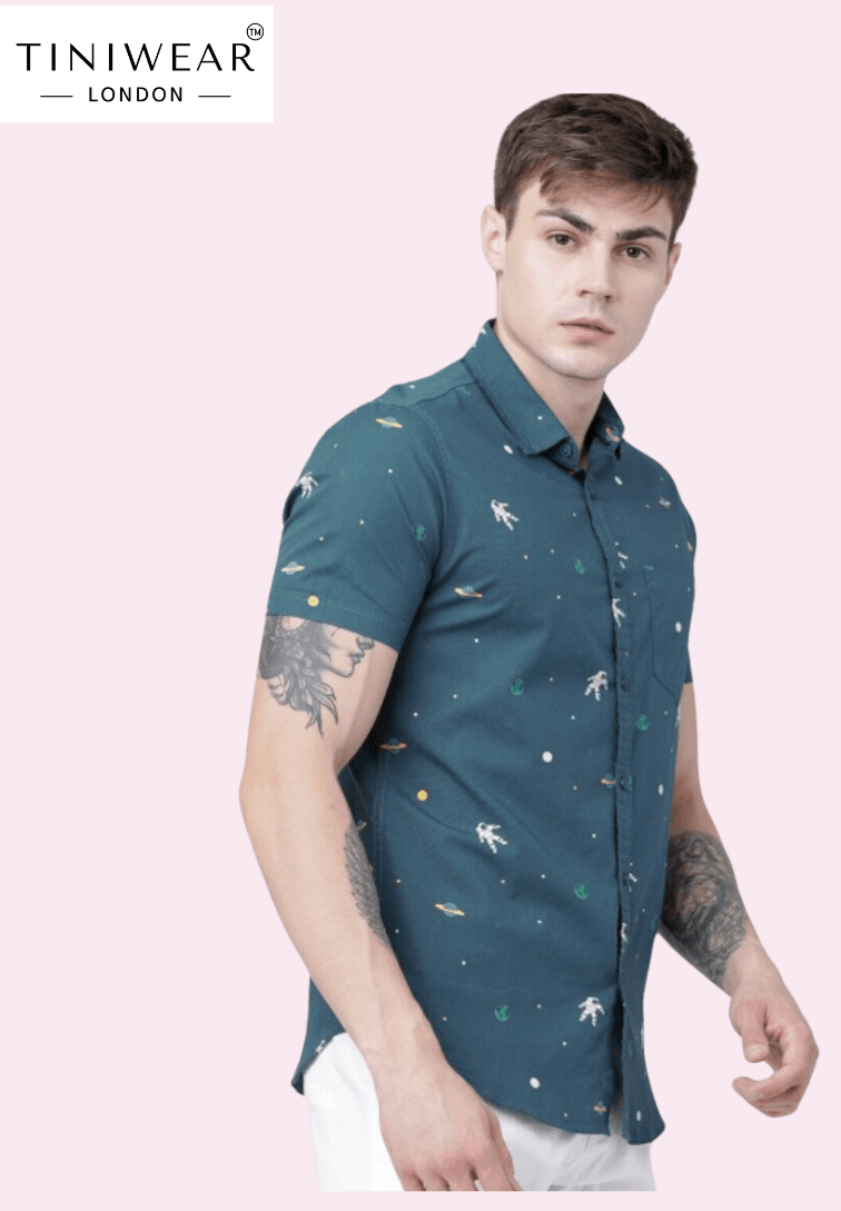 Teal Blue Printed Shirt