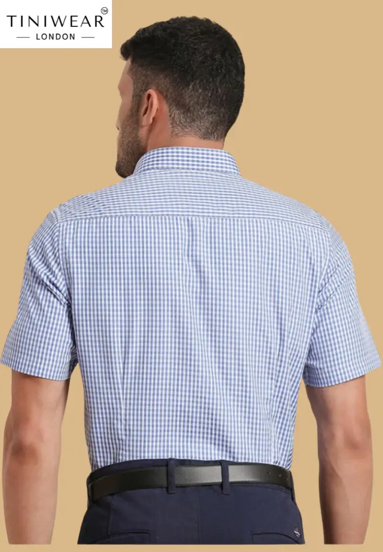 Slim Fit Blue Check Shirt - Image 3