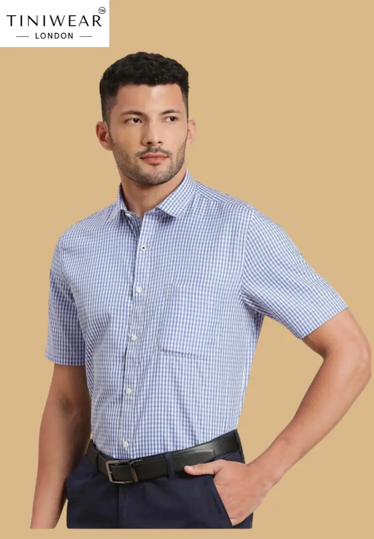 Slim Fit Blue Check Shirt - Image 5