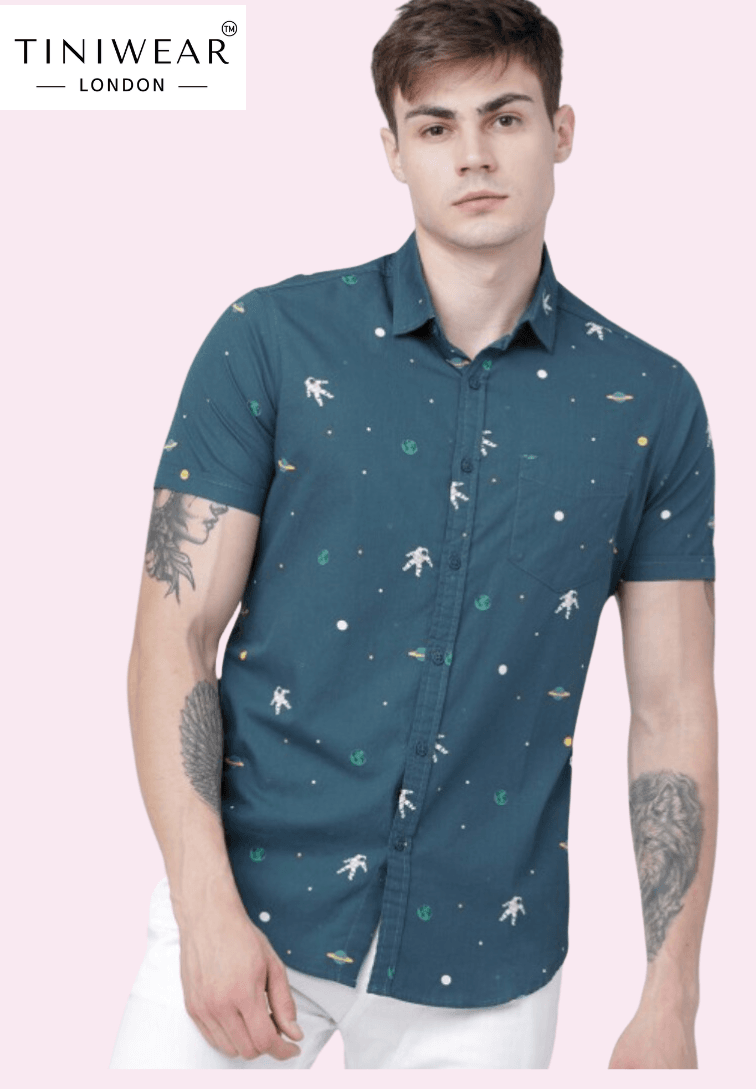 Teal Blue Printed Shirt - Image 3