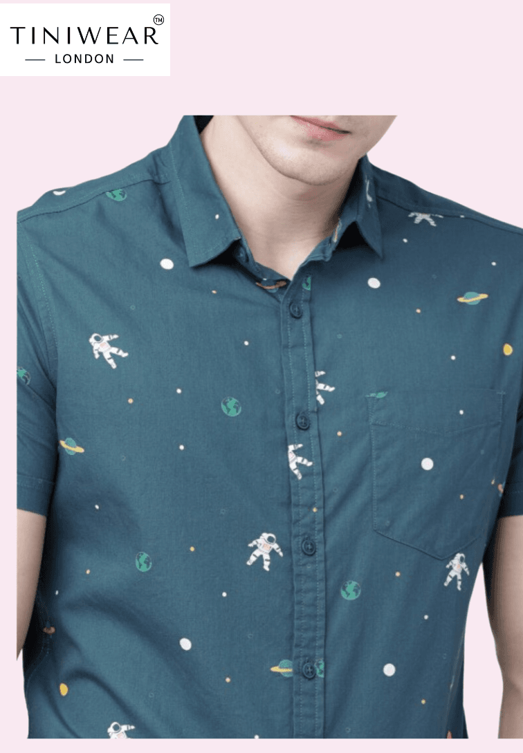 Teal Blue Printed Shirt - Image 4