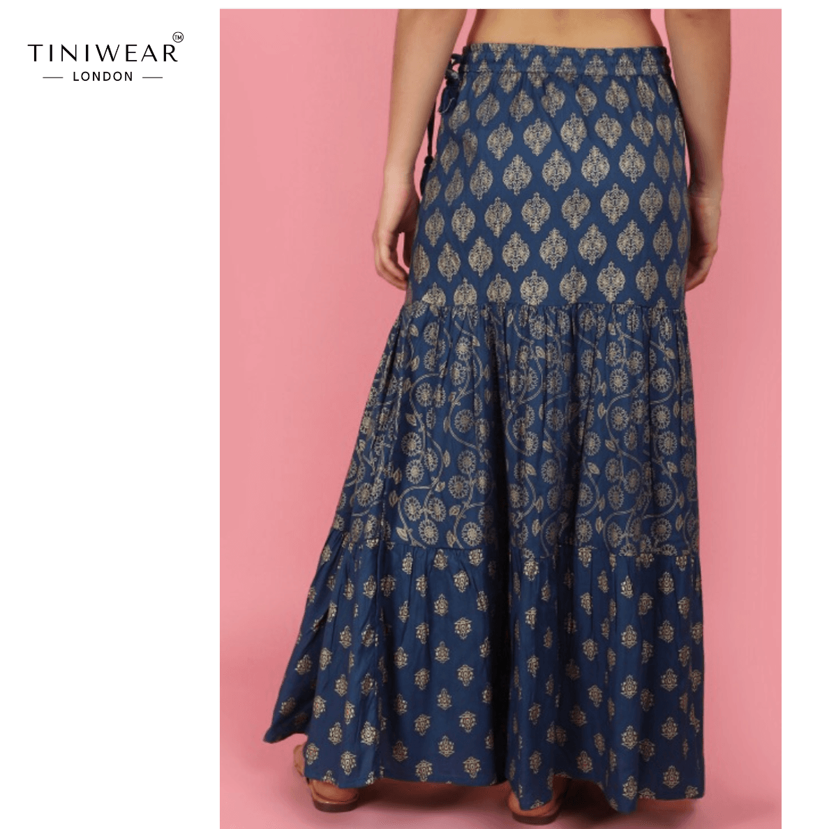 Blue Printed Tired Skirt - Image 2