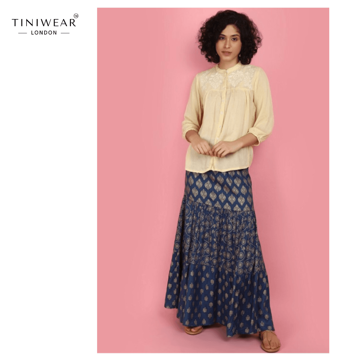 Blue Printed Tired Skirt - Image 3