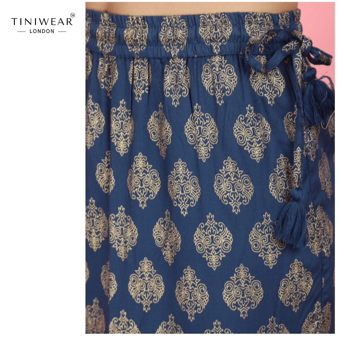 Blue Printed Tired Skirt - Image 4