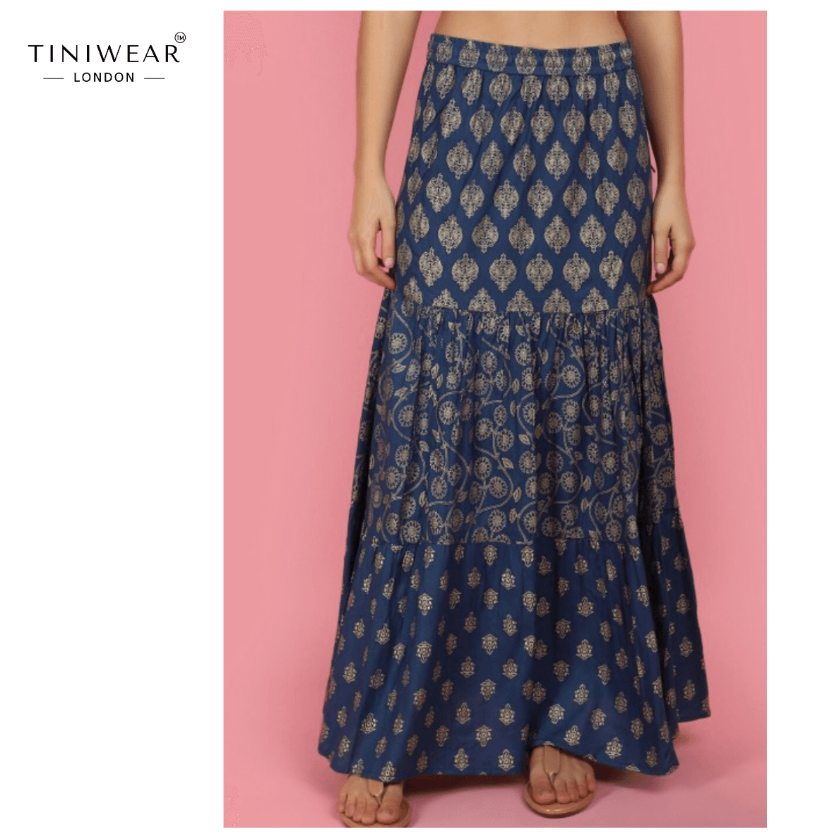 Blue Printed Tired Skirt