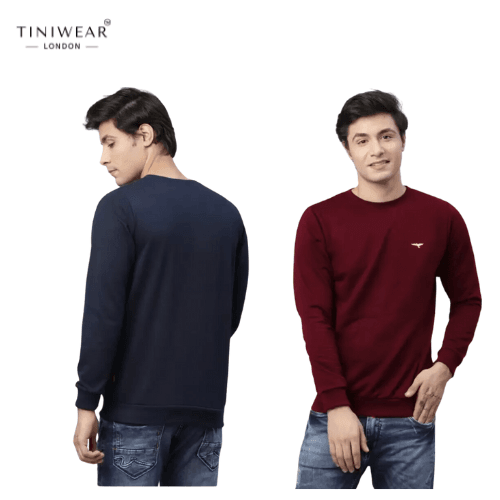 Solid Sweatshirt - Blue & Maroon - Image 2