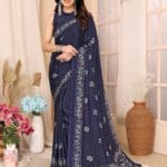Blue floral Malgudi Saree for women in Sri Lanka