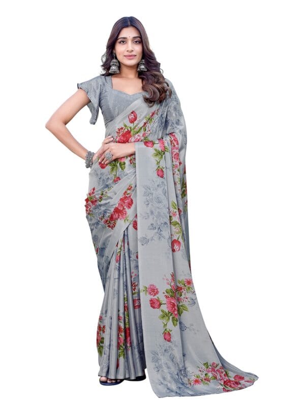 Light Grey Floral Malgudi Saree online in Sri Lanka