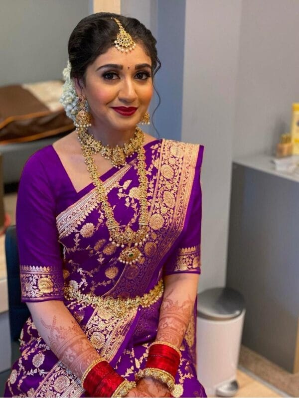 Radiant Bridal Purple Elegant Saree in Lichi Silk